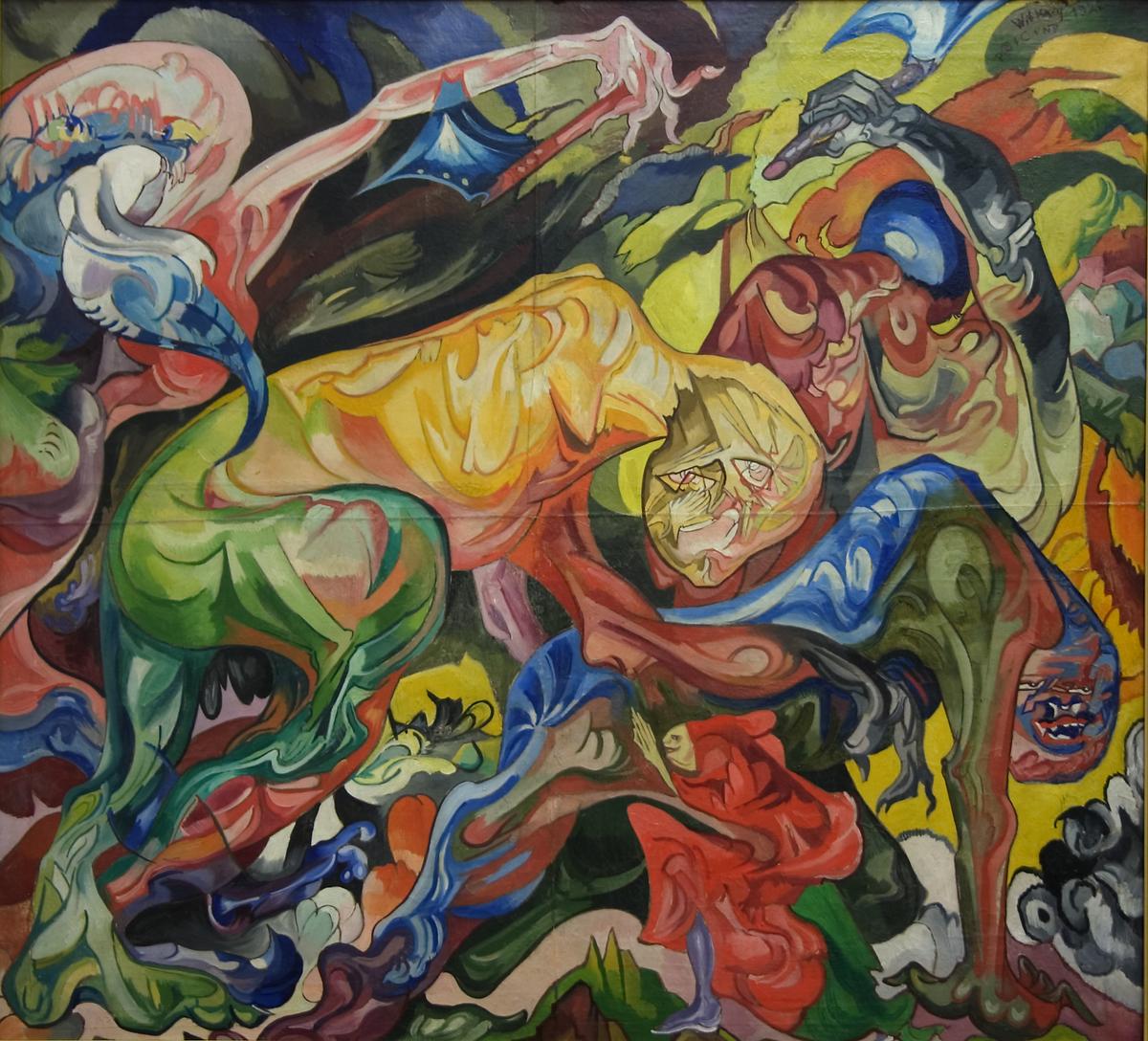 Stanisław Ignacy Witkiewicz (Witkacy), Rąbanie lasu. Walka, olej, płótno, 99 x 108 cm, 1921–22