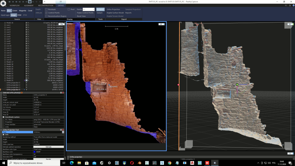 Analiza i tworzenie wysokiej rozdzielczości ortofotoskanów za pomocą oprogramowania RealityCapture (wyk. B. Zych).